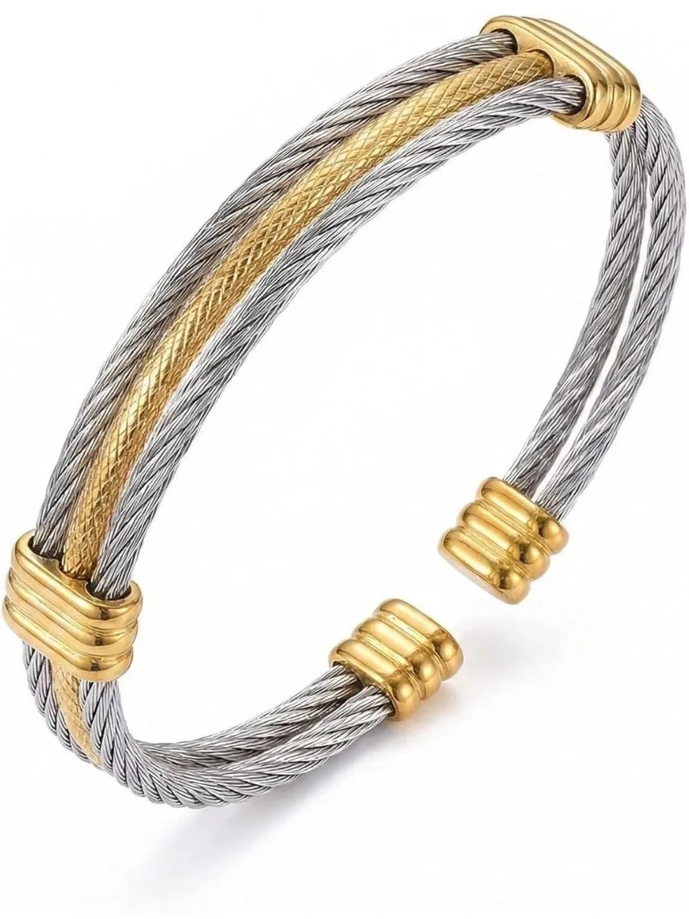 Gold and Silver Cable Cuff Bracelet - man Jewelry